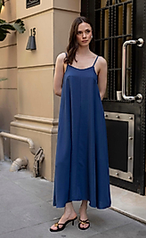 KADIN ASKILI BASİC UZUN ELBİSE MAVİ