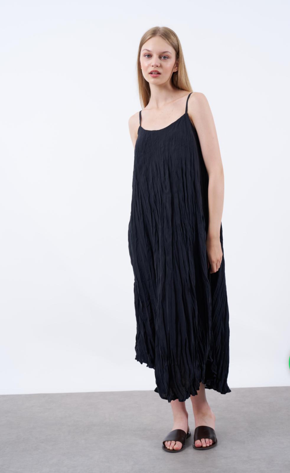 KADIN PREMİUM KIRIŞIK ASKILI ELBİSE SİYAH